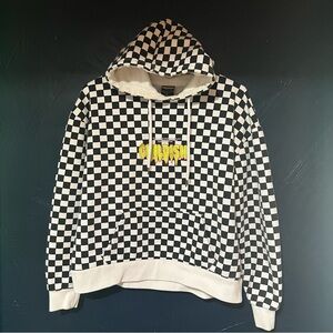 Skater Childish big logo streetwear hoodie Checkered Black and White